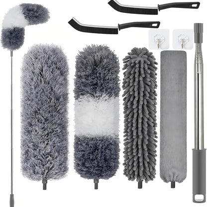 Professional Microfibre Dusters for Cleaning | Duster with Extension 100" | Cobweb Remover Duster Kit with 4 Washable Heads | Bendable Feather Duster for High Ceilings,Fans & Hard-to-Reach Areas,7PCS
