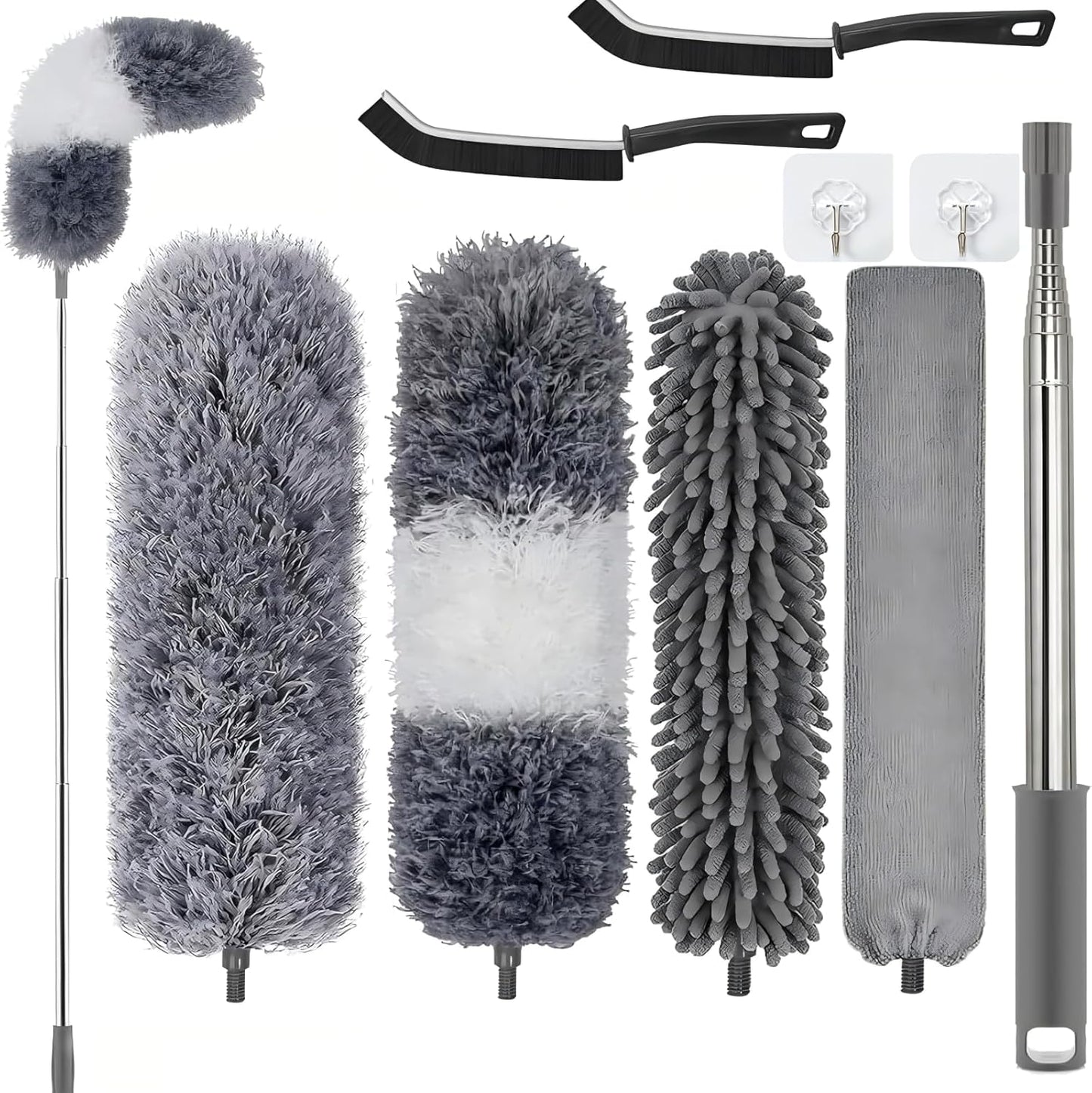 Professional Microfibre Dusters for Cleaning | Duster with Extension 100" | Cobweb Remover Duster Kit with 4 Washable Heads | Bendable Feather Duster for High Ceilings,Fans & Hard-to-Reach Areas,7PCS