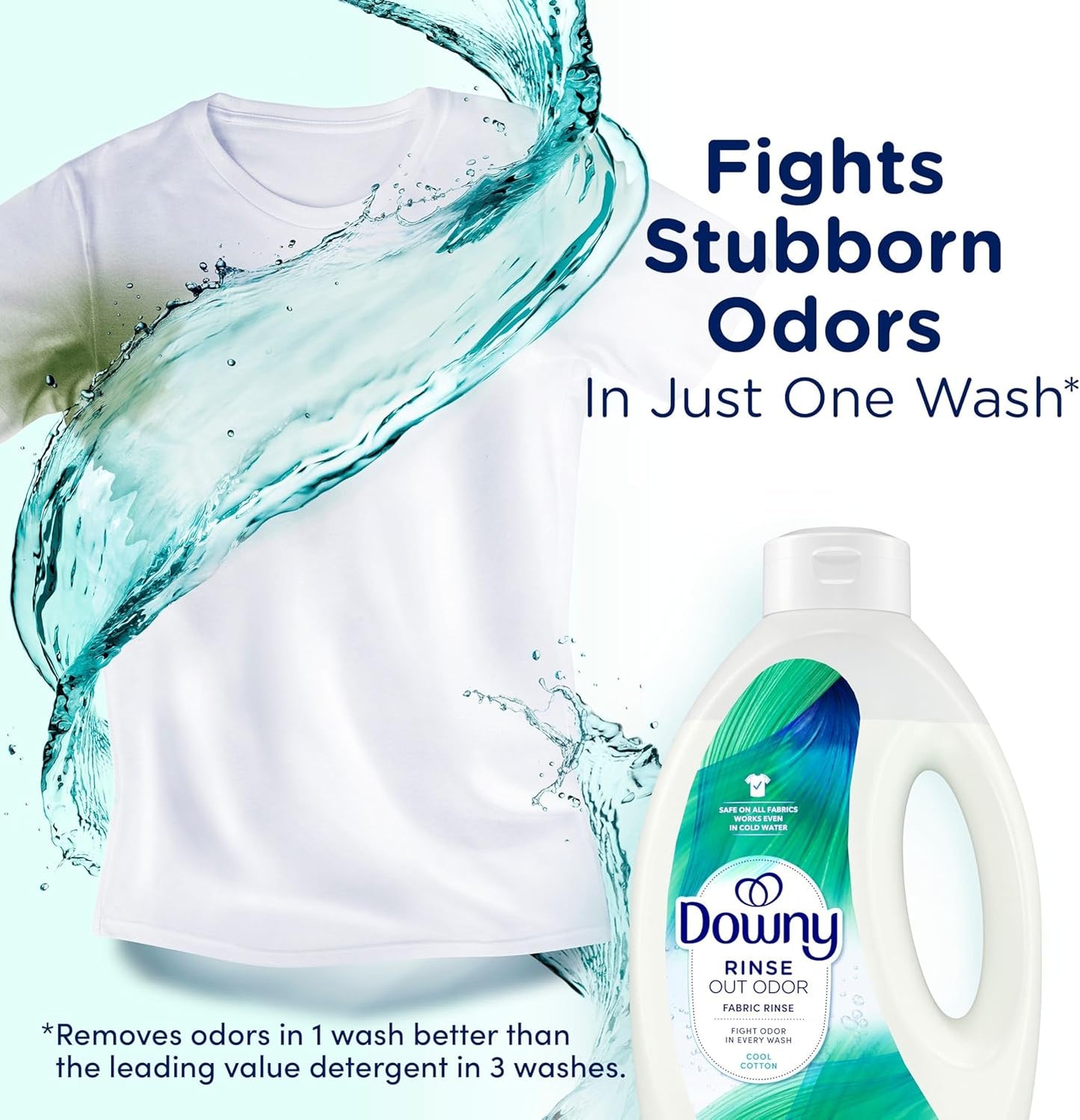 Downy Rinse Laundry Odor Remover, Cool Cotton Scent, 48 fl oz, Fabric Softener And Laundry Odor Removal Rinse, Fights Odors At The Source, HE Compatible
