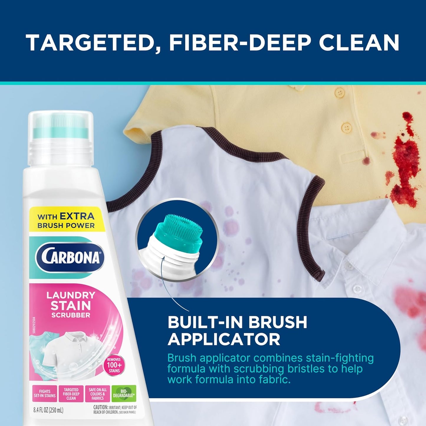 Carbona Laundry Stain Scrubber & Remover (8.4 Fl Oz), Extra-Strength Bio-Enzyme Formula, Brush-Top Applicator for Fiber-Deep Clean, Fast & Easy