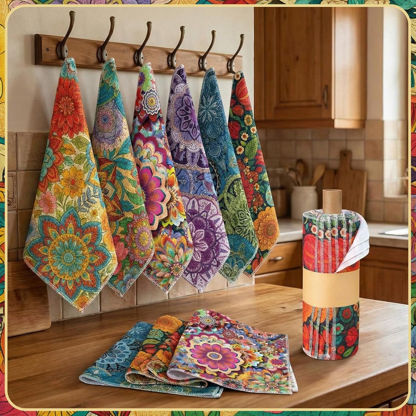 Redbaker 30 Pcs Reusable Paper Towels Rolls Kitchen Towels Bulk Washable Paperless Cloth Cotton Hand Napkins with Cardboard Reusable Napkins for Kitchen Bathroom(Floral,10 x 12 in)