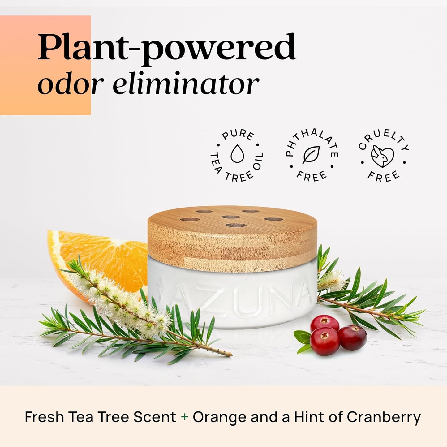 Azuna Air Freshener & Odor Eliminator for Strong Odor | 2 Room Kit Includes (2) 8 oz. Empty Luxe Glass Jars & 12 oz | Refill with Tea Tree Essential Oil Gel | Amalfi Breeze | Last 60-90 Days