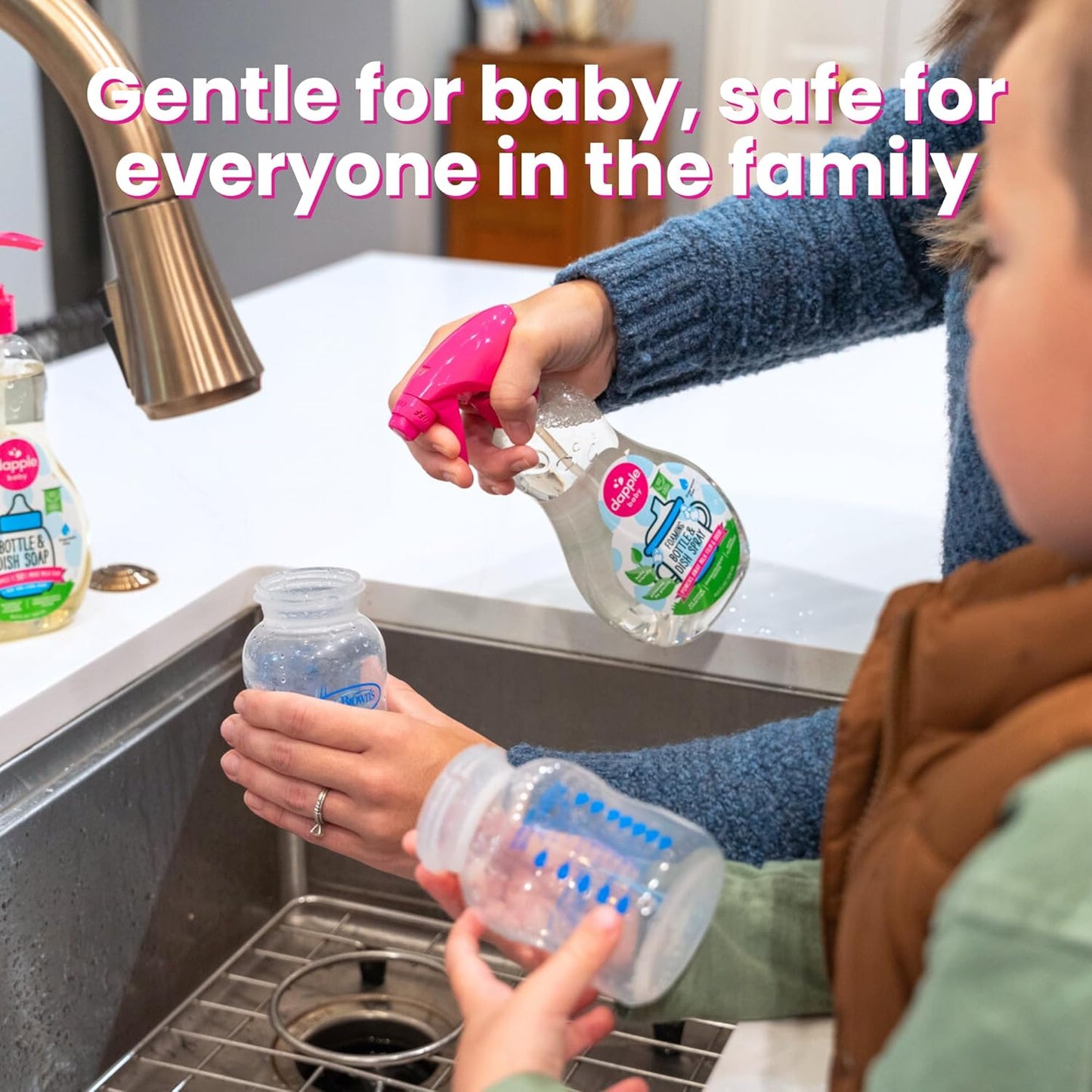 Dapple Baby Fragrance-Free Foaming Baby Bottle & Dish Soap - 13 fl oz - Cleans Bottles, Sippy Cups, Pacifiers, Breast Pumps, & More - Gently Removes Milk Film & Odors - Fragrance Free