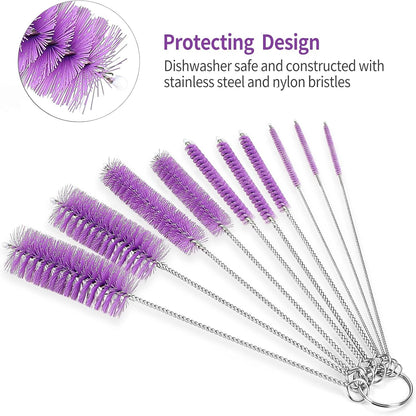 CiaraQ Bottle Cleaning Brushes, 8 Inch Nylon Tube Brush Set, Cleaner for Narrow Neck Bottles Cups with Hook, Set of 10pcs