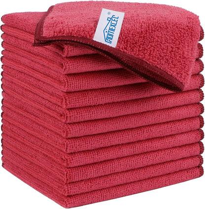 HOMEXCEL Microfiber Cleaning Cloth 210GSM, Pack of 12, Size:11.5" x 11.5", Ultra-Soft, High-Density Non-Abrasive Cleaning Towels for Cars, Glass, Kitchen, Reusable Rags, Blue/Green/Yellow/Pink