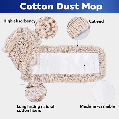 Matthew Cleaning 24'' Industrial Strength Cotton Dust Mop Refill Washable Replacement Heads for Residential & Commercial Use Fit Standard Dust Mop Frames, Hardwood, Laminate, Concrete Floors 3 Pack