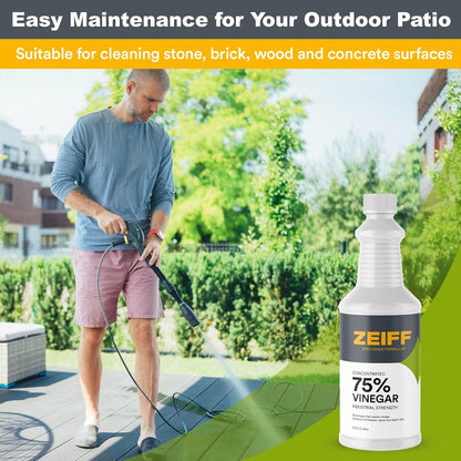 Zeiff 75% Pure Concentrated Vinegar - Technical Grade Acetic Acid Solution for Home and Outdoor Use - Cleaning Vinegar for Home & Laundry - 32 Oz, 2 Pack