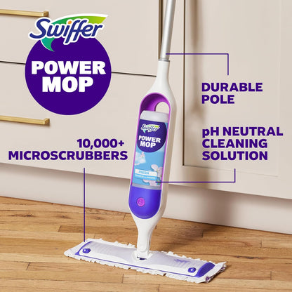 Swiffer PowerMop Multi-Surface Mop Kit for Floor Cleaning, Fresh Scent, Mopping Kit Includes PowerMop, 2 Mopping Pad Refills, 1 Floor Cleaning Solution with Fresh Scent and 2 Batteries