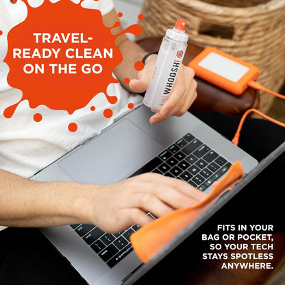 WHOOSH! Screen Shine Duo XL - Screen Cleaner Spray and Wipe for Eyeglasses, Phone & Laptop - Removes Fingerprints - Includes 3.4 oz + 1 oz Leak-Free Bottles & 2 Microfiber Cloths for Home & Travel