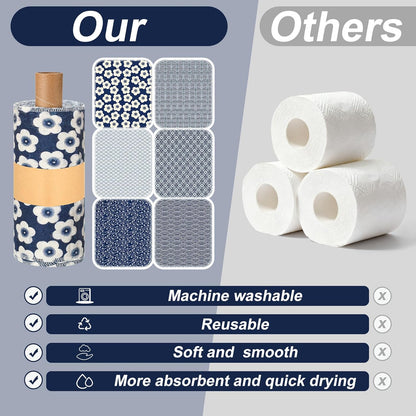 Redbaker 30 Pcs Reusable Paper Towels Rolls Kitchen Towels Bulk Washable Paperless Cloth Cotton Hand Napkins with Cardboard Reusable Napkins for Kitchen Bathroom(Floral,10 x 12 in)
