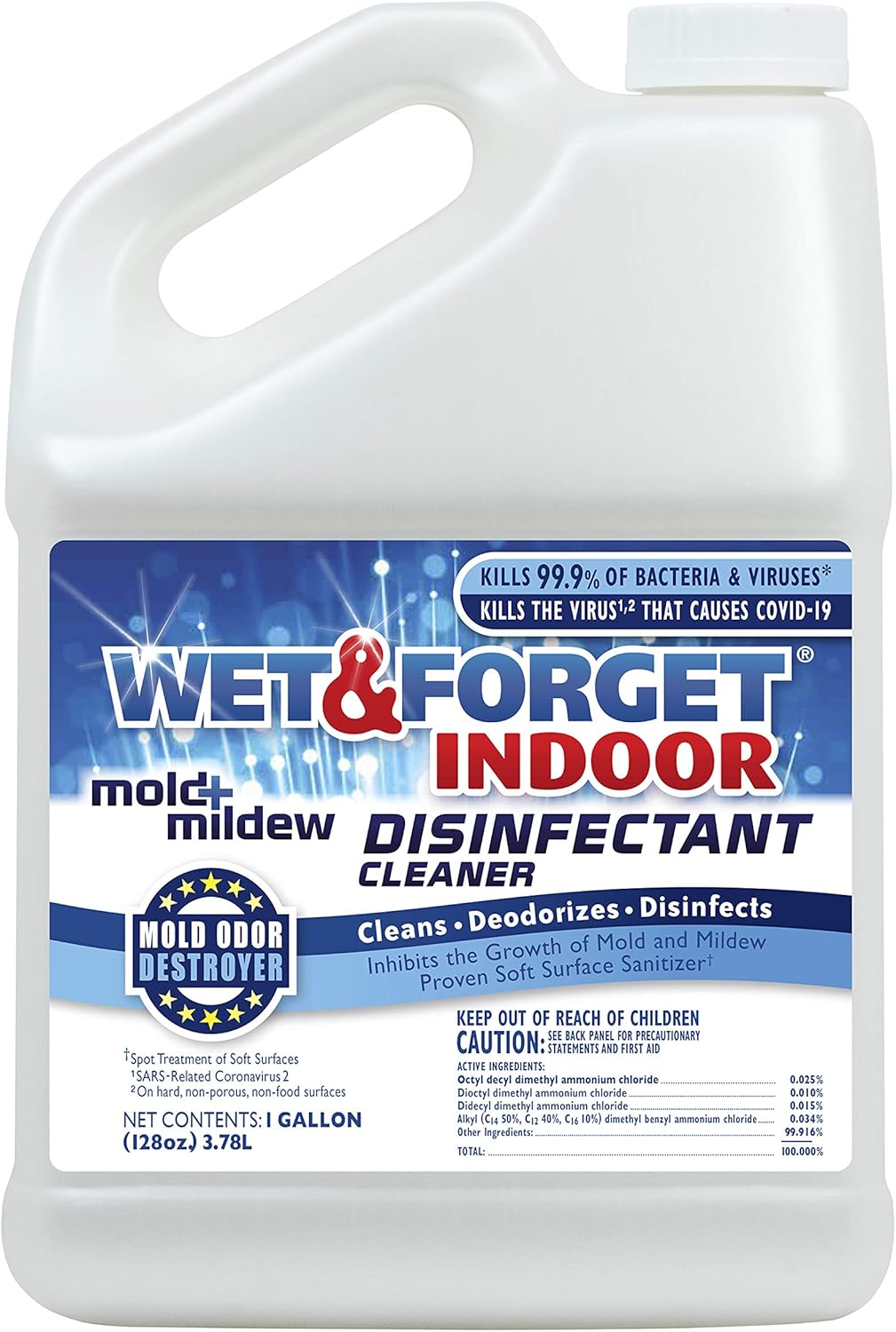 Wet & Forget Indoor Mold and Mildew All-Purpose Cleaner Deodorizes, Disinfects, Kills 99.9% of Bacteria and Viruses, Ready to Use, 64 Fl. Oz.