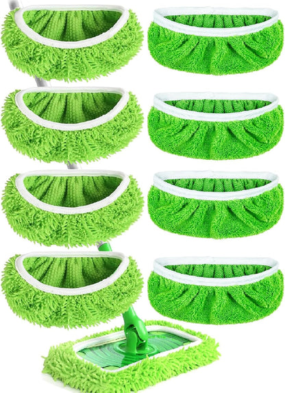 Reusable Microfiber Mop Pads Washable Wet Pads Compatible with Swiffer Sweeper Refills Pads for Wet & Dry Sweeping Cloths Mop Head Replacement for Household Cleaning (Green 4PCS)