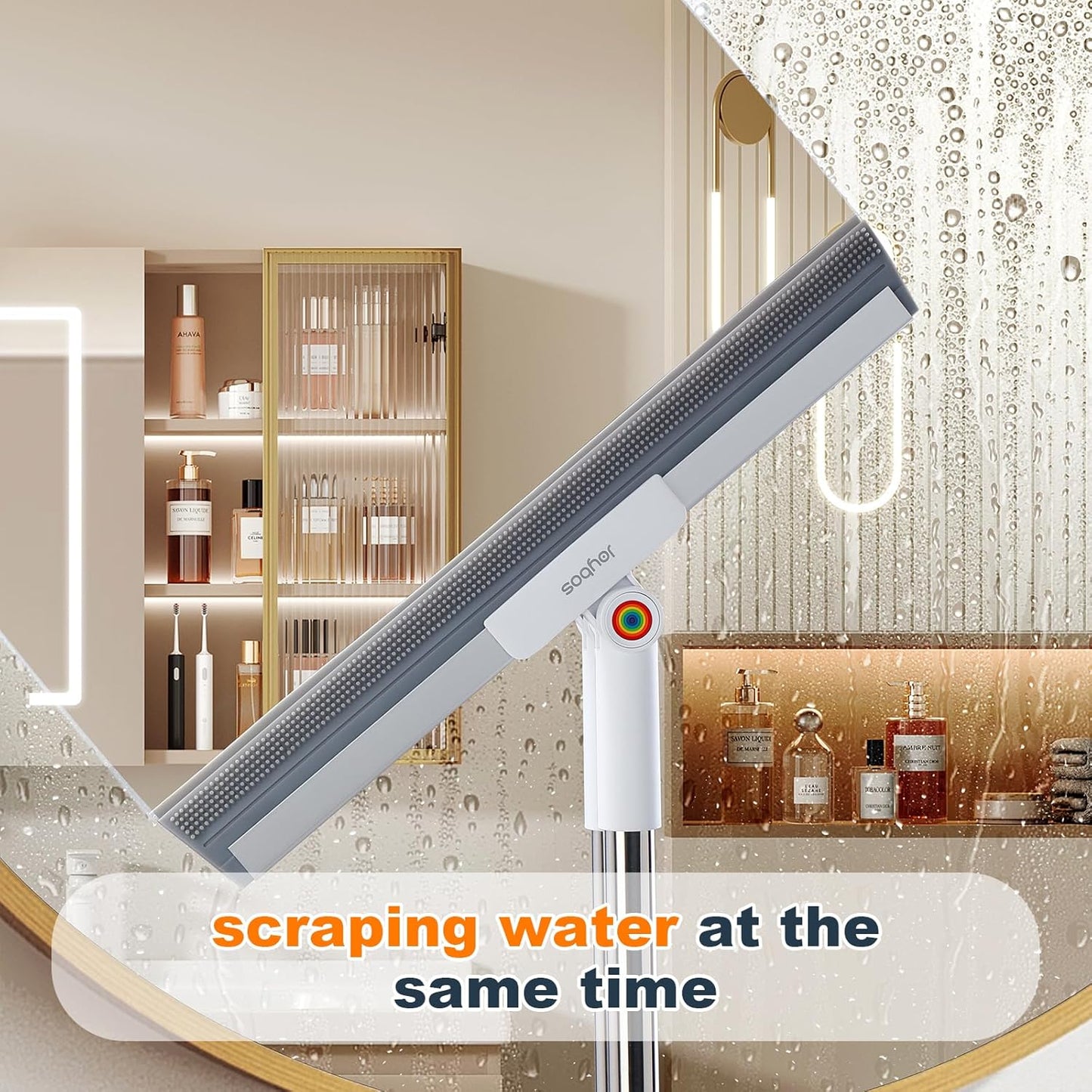JOYBOS Rubber Floor Squeegee for Smooth Surface Concrete Floor, Tile Floor, Heavy Duty Garage Shower Floor Squeegee Broom for Removing Water, Commercial Scrubber Mop with Adjustable Long Handle (XL)