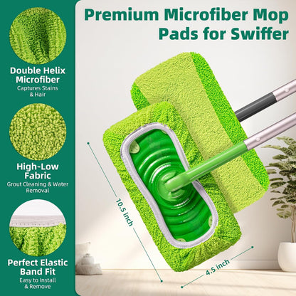 Reusable Mop Pads Compatible with Swiffer Sweeper Mop, Microfiber Dry Sweeping Cloths & Machine Washable Wet Pads Refill for Use on All Sealed Floors - Stone, Hardwood, Laminate & Tile (6 Blue)