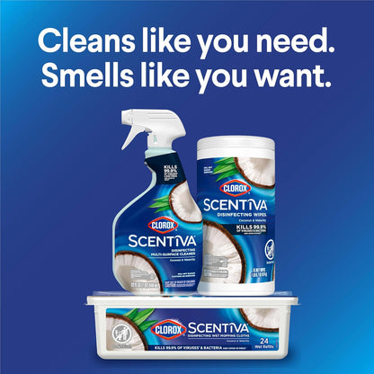 Clorox Scentiva Disinfecting Wipes, Coconut and Waterlily, Antibacterial, 75 Count