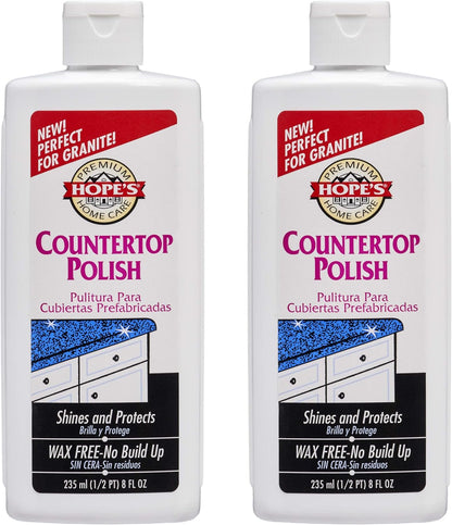 HOPE'S Countertop Restoration Polish - Shines and Protects with No Build-Up - Streak-Free Kitchen Counter Cleaner - Quartz, Marble, Corian, Laminate, Granite Countertop Cleaner, 8 Fl Oz, Pack of 1