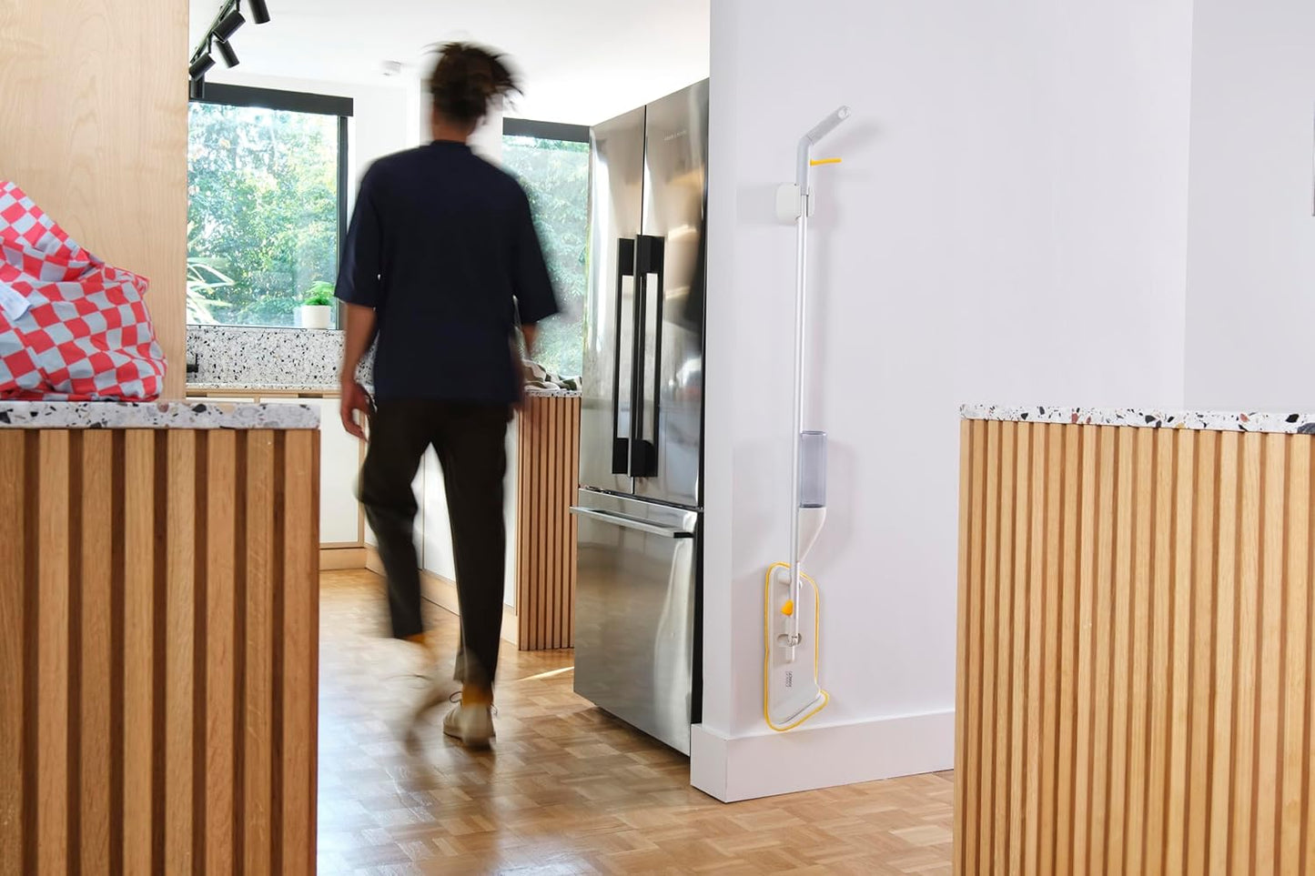 Joseph Joseph CleanTech 2-in-1 Multi-Surface Spray Mop with Washable Microfiber Cleaning Pad & Spot-Cleaning Abrasive Scrubber, Wall Mounted for Easy Storage