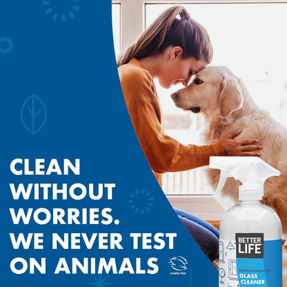 Better Life Glass Cleaner, Streak-free Window Cleaner, Surface Cleaning Spray, Mirror, Screen and Shower Door Cleaner, Removes Fingerprints, Dust, Dirt, Unscented, 32 Oz, Pack of 2
