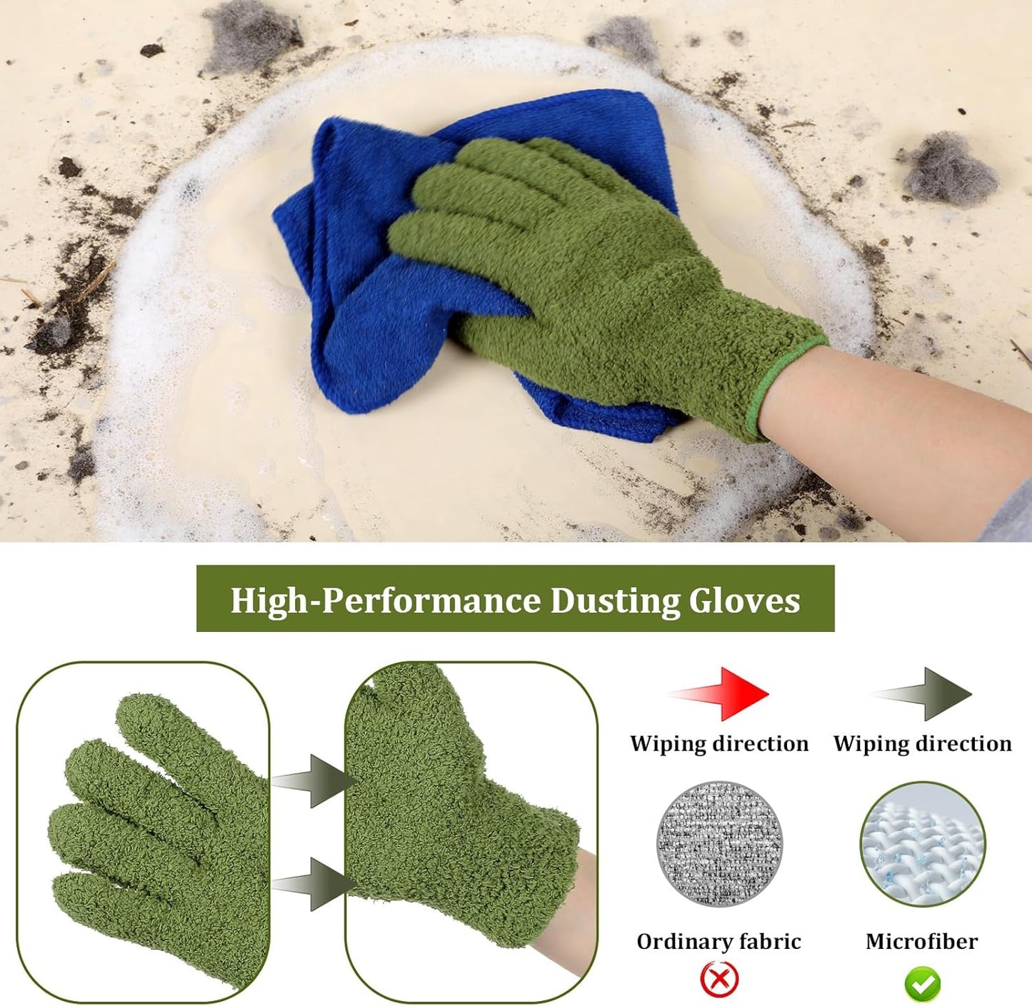 Abeillo Microfiber Gloves for Plants Dusting Cleaning, Reusable Washable Cleaning Gloves Mittens House Cars Blinds Dusting