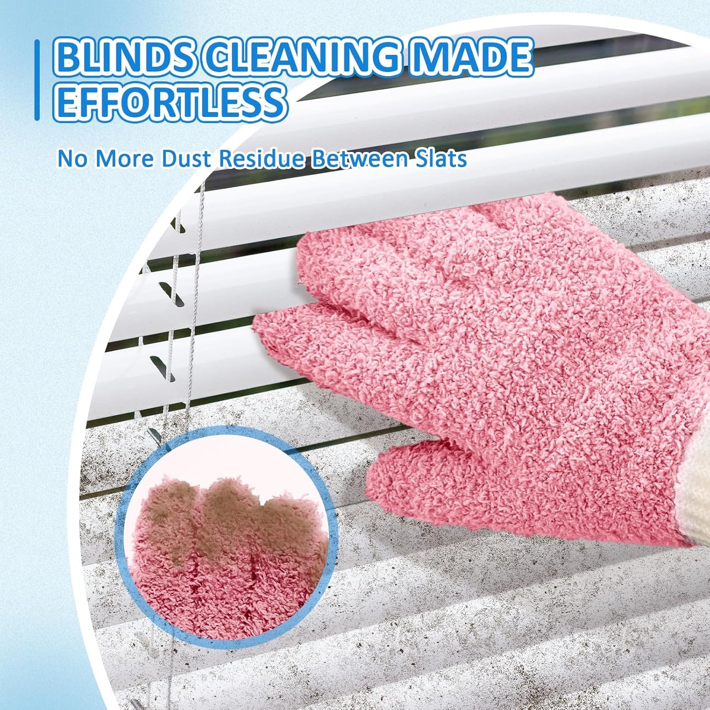 MIG4U Microfiber Dusting Gloves House Cleaning Glove for Blinds, Windows, Shutters, Furniture, and Car, Reusable Lint-Free Pink 1 Pair S/M