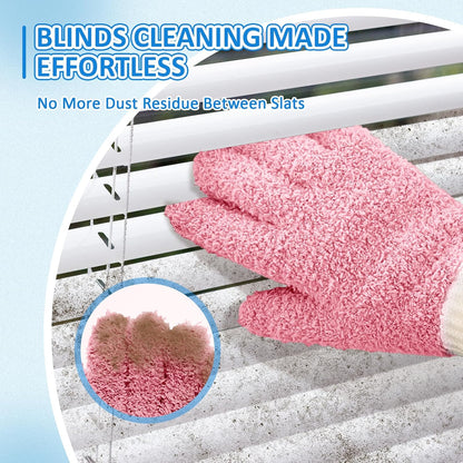 MIG4U Microfiber Dusting Gloves House Cleaning Glove for Blinds, Windows, Shutters, Furniture, and Car, Reusable Lint-Free Pink 1 Pair S/M