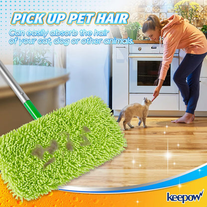 KEEPOW Reusable Microfiber Mop Pads Compatible with Swiffer Sweeper, Dry Sweeping Cloths, Washable Wet Mopping Cloth Refills for Hardwood Floor Cleaning, 6 Pack