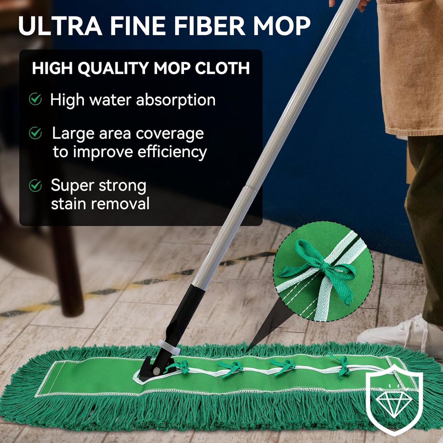 36 Inch Dust Mop Head: Replacement Medium Washable Commercial Mop Head Sweeper and Janitorial Replacement Green (Green - 36 Inch, 3 Pack)