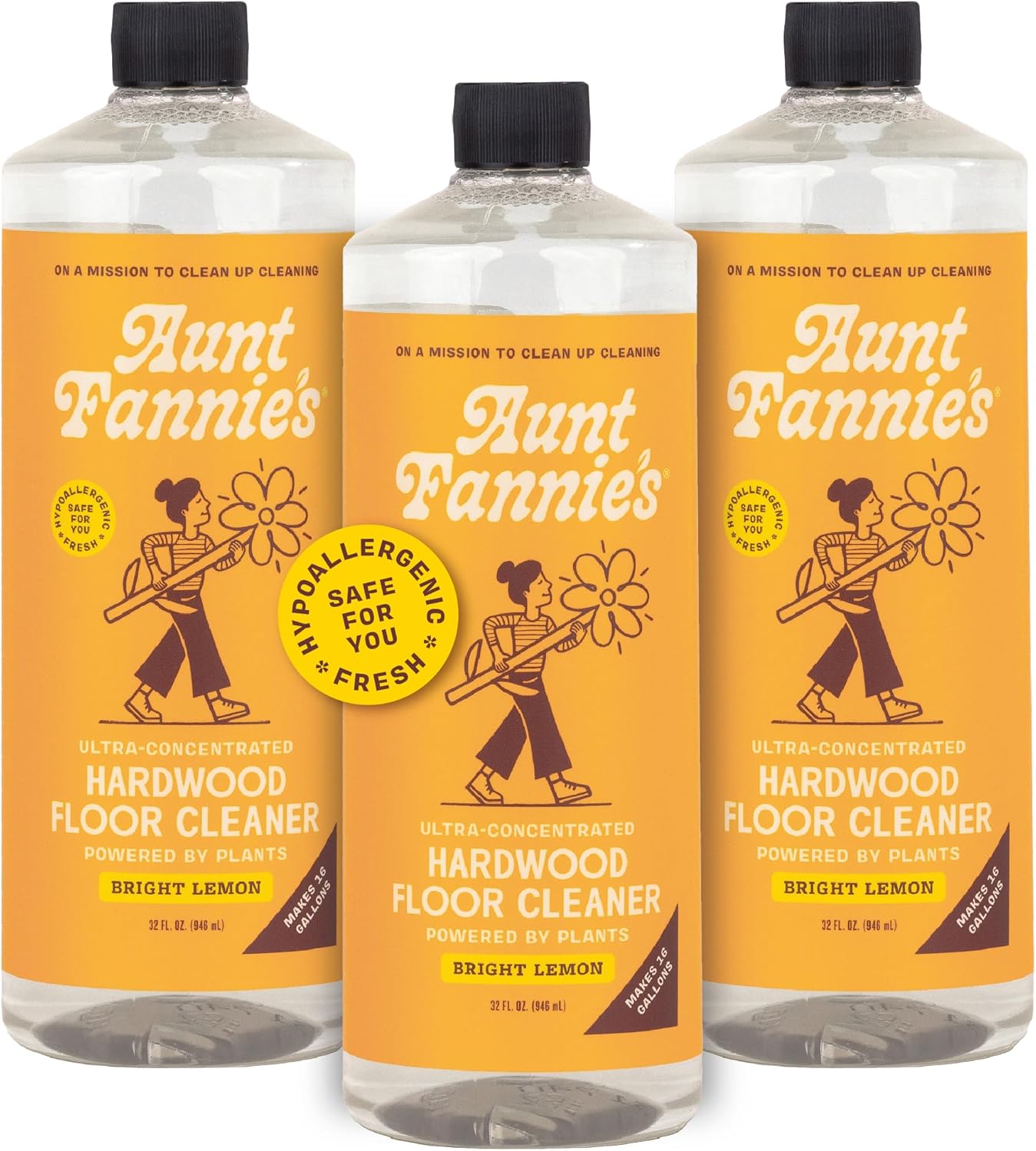 Aunt Fannie's Ultra Concentrated Hardwood Floor Cleaner, Vinegar-Free Plant Based Hardwood Floor Cleaner for Mopping, Bright Lemon Scent, 32 oz. (Pack of 1)