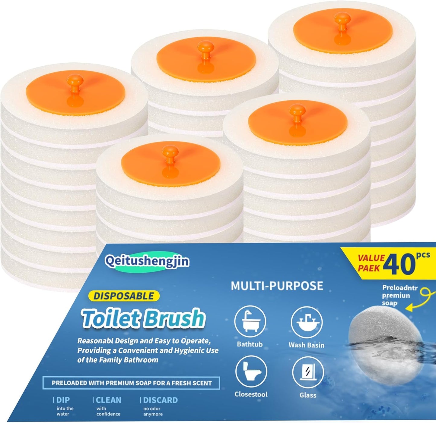Disposable Toilet Brush,with 24 Refill Heads and Holder,Clean Brush Starter Kit,with 1 Toilet Wand, 1StorageCaddy and,3Fragrant Tablet, Toilet Wand Kit,Deep Cleaning Bathroom.