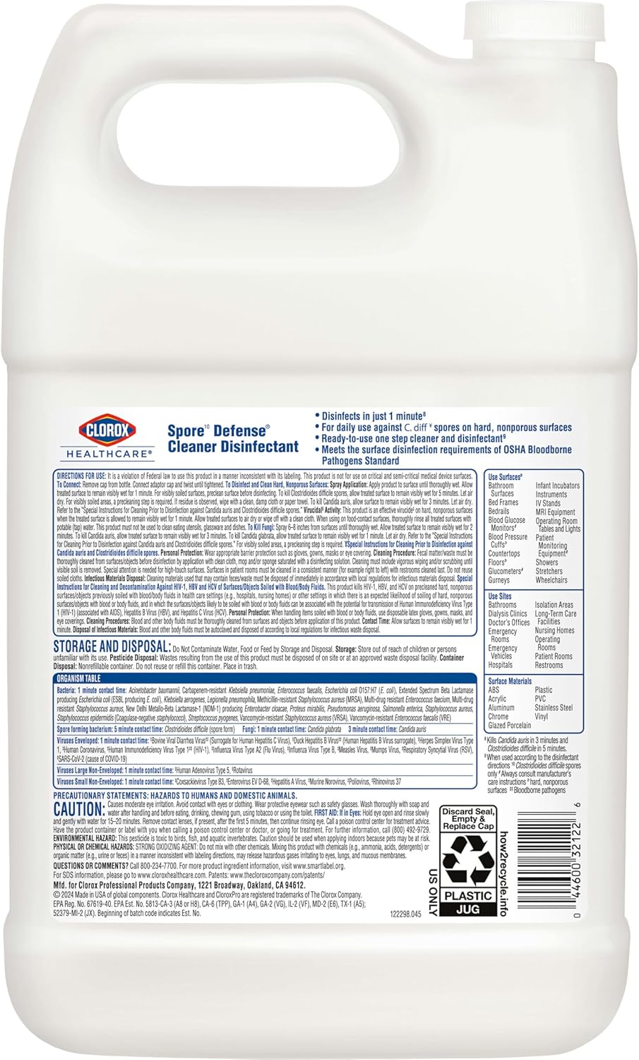 Clorox Healthcare Spore Defense Cleaner Disinfectant, Closed System Refill Bottle, 128 Fluid Ounces (Package May Vary)