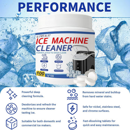 Ice Machine Cleaner Maker and Descaler - 24 Ice Maker Cleaner Tablets Compatible with All Major Brands, Nickel Safe Descaler Countertop Portable Commercial Icemaker Cleaning Solution