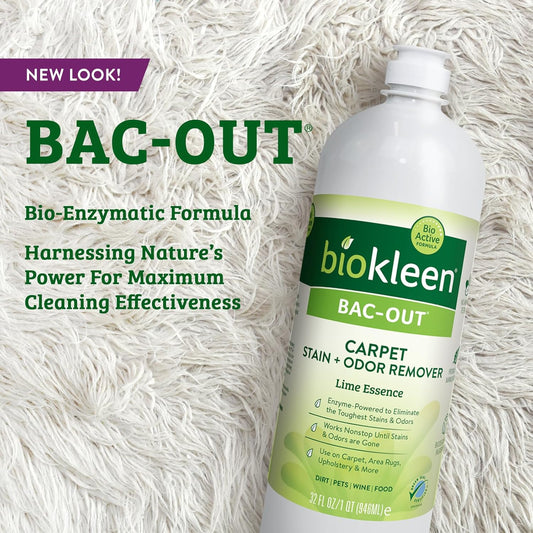 Biokleen Bac-Out Enzyme Cleaner Spray and Stain & Odor Remover for Pet Stains, Laundry, Diapers, Wine, Carpets, & More, Eco-Friendly, Non-Toxic, Lime Scent, 32 Ounces