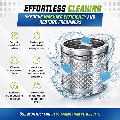 True Fresh Washing Machine Cleaner Effervescent Tablets, 25 Solid Deep Cleaning Tablet, Finally Clean All Wash Machines Including HE Front Loader Top Load, No more Stinky Grimy Washer tub