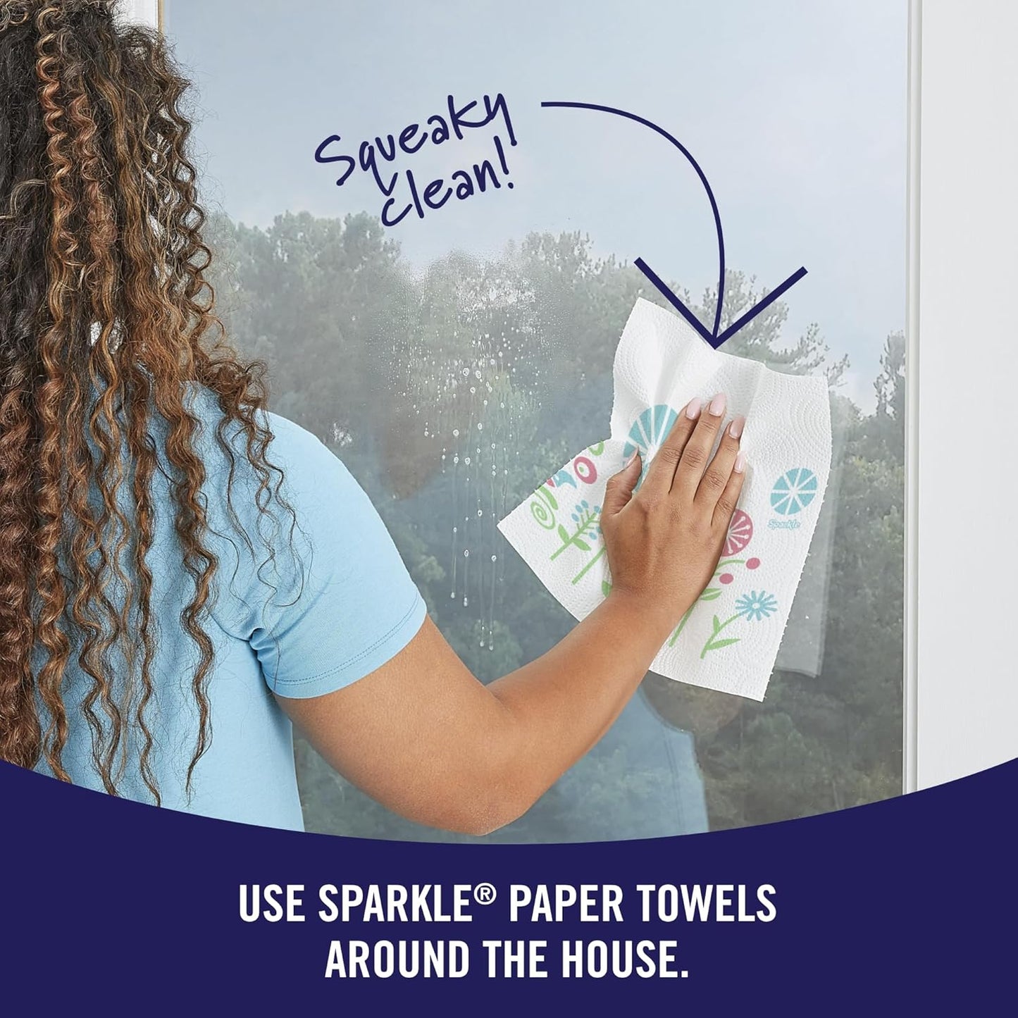Sparkle Tear-A-Square Paper Towels, 2 Double Rolls (220 Sheets Total) - Strong 2-Ply Towels for Kitchen Cleanup and Everyday Messes