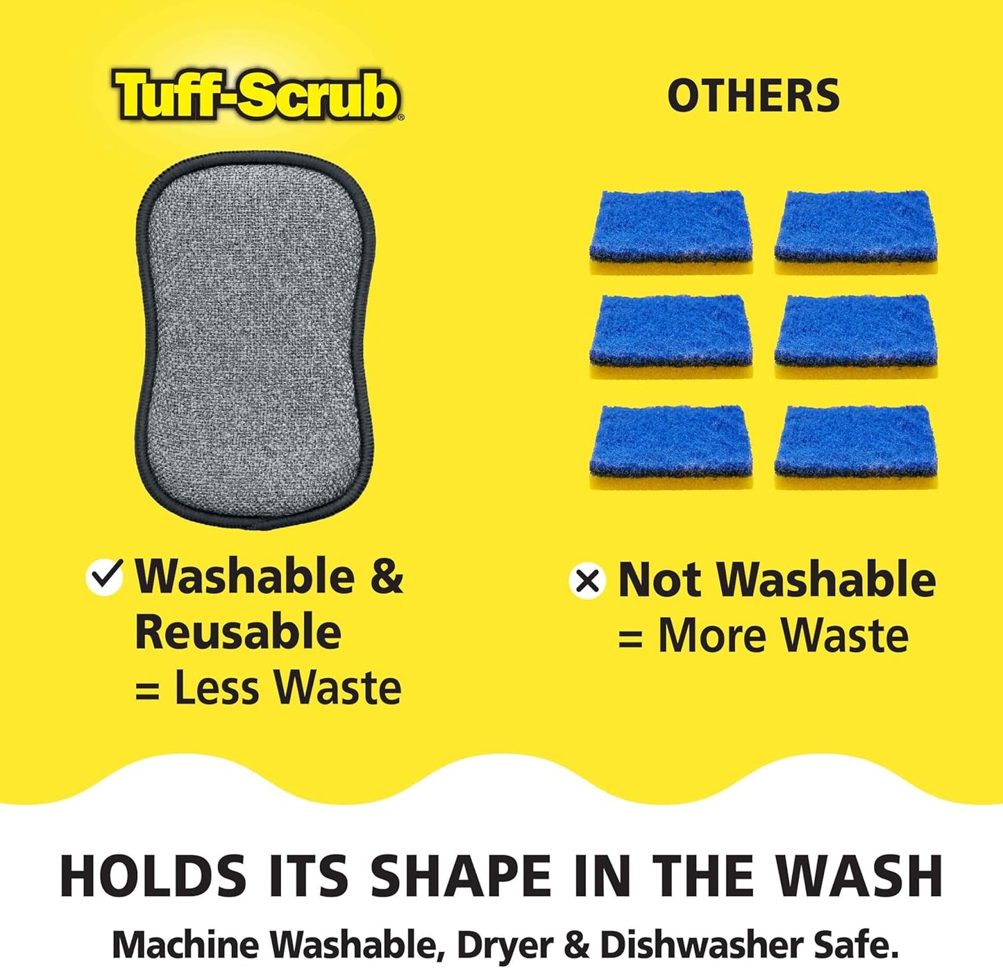 Fresh Scrub-N-Wipe Pad by Tuff-Scrub, 6-Pack, Antimicrobial & Charcoal Foam for Odor Control, Microfiber, Multi-Surface, Non-Scratch, Dual-Sided, Machine Washable, Kitchen Sponge (Small)