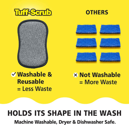 Fresh Scrub-N-Wipe Pad by Tuff-Scrub, 6-Pack, Antimicrobial & Charcoal Foam for Odor Control, Microfiber, Multi-Surface, Non-Scratch, Dual-Sided, Machine Washable, Kitchen Sponge (Small)