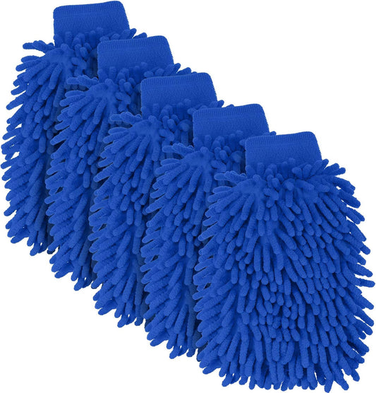 BBTO 5 Pack Car Wash Mitts Scratch Free Premium Chenille Microfiber Mitts 6" x 9" Double Sided Lint-Free Car Wash Gloves for Trucks, SUVs, Motorcycles, and More