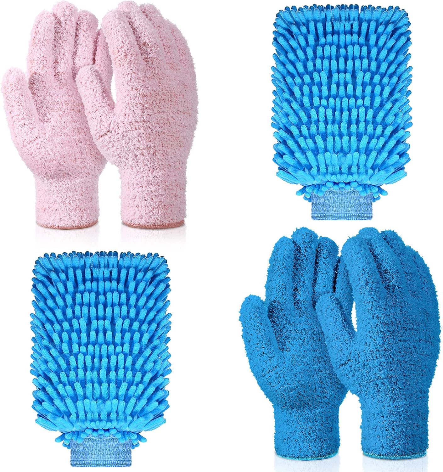 Potchen 6 Pcs Microfiber Dusting Mitt Gloves for Plants Washable Dusting Gloves for House Cleaning Furniture Car Washing