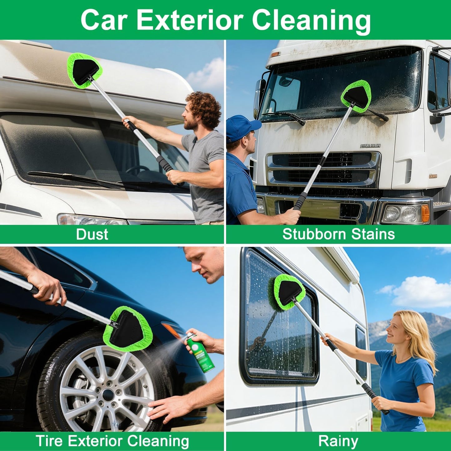 XINDELL Windshield Cleaner Tool – Car Interior Window Cleaning Kit with Extendable Handle & 4 Microfiber Pads, Auto Wiper Inside Windshield Brush for Car & Home Windows