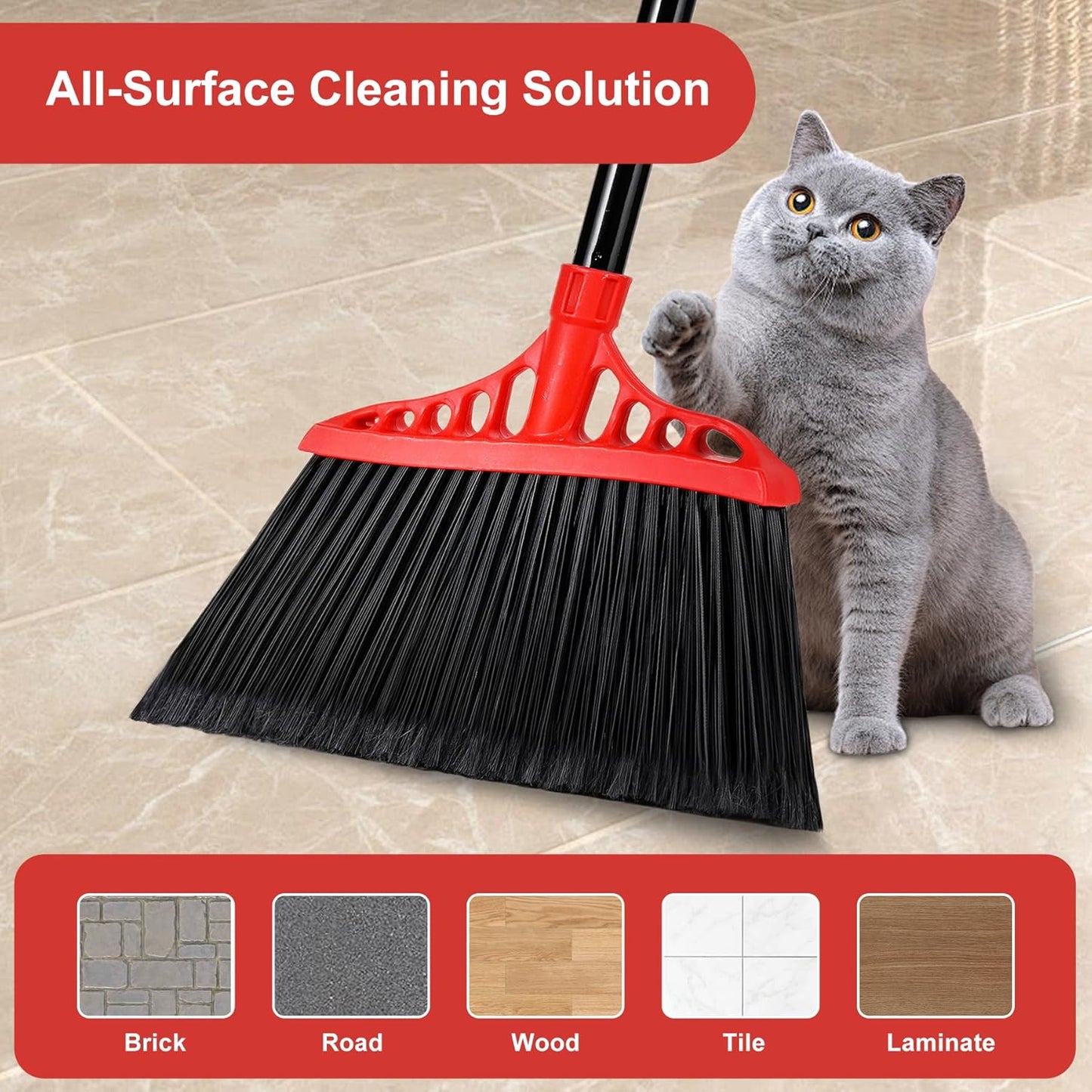 Tiumso 3-Pack Heavy Duty Broom, Commercial Broom with 55" Long Handle Outdoor Indoor, Industrial Brooms for Sweeping Garage Concrete Courtyard Patio Home Kitchen Office - All Black