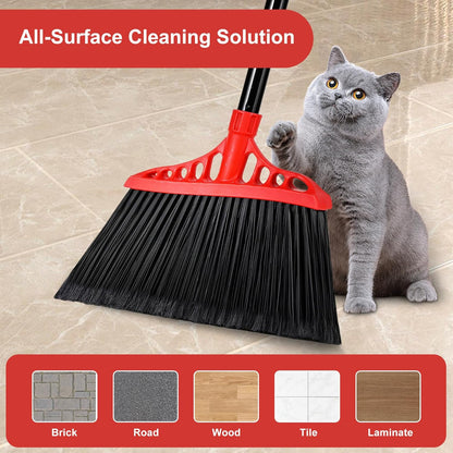 Tiumso 3-Pack Heavy Duty Broom, Commercial Broom with 55" Long Handle Outdoor Indoor, Industrial Brooms for Sweeping Garage Concrete Courtyard Patio Home Kitchen Office - All Black