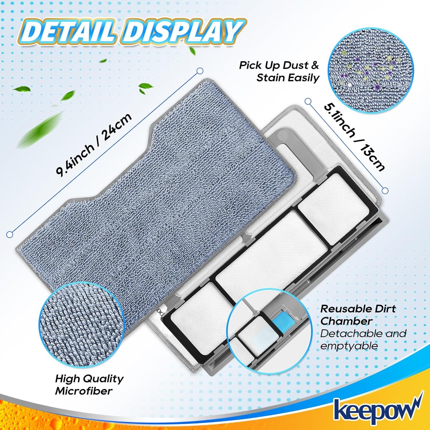 KEEPOW Reusable Mop Replacement Pads Compatible with Shark Vac Mop VM252 VM200 VC205 VM250 VM180 VM401 QM250 VM190, Washable Vacuum Mop Pad Refills, Upgraded Design of Dirt Chamber (1+3+6 Pads)