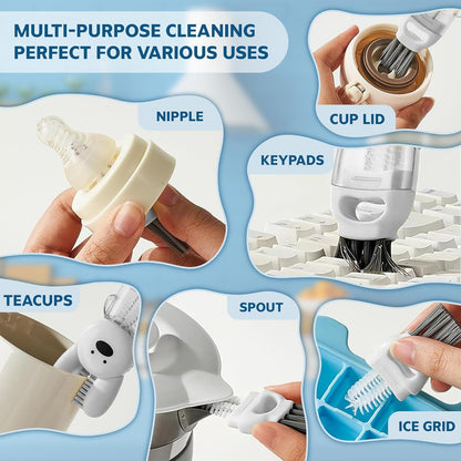 Cup Lid Cleaning Brush, Multifunctional Set with 3 in 1 Lid Cleaner and Two 4 in 1 Cup Lid Cleaning Brushes, Cleaning Brush Tool for Bottles, Straws, Tumblers, Travel Mug Caps, Portable Kit (Blue)