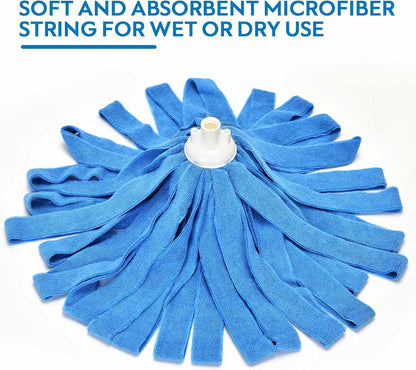 Matthew Microfiber Mop Compatible with Ceda Refill - Commercial Mop Replacement 54" Stainless Steel Handle with 2 Wet Mop Heads w/1 Handle Incl. 2 Pcs Blue Microfiber Cloth