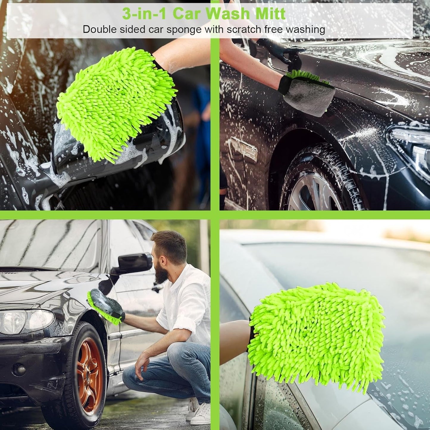 Collapsible Wash Bucket with Microfiber Mitt, 10L (2.6 Gallon) Portable Collapsiblle Buckett with Handle for Car Wash Household Cleaning, Multiuse Collapsibles Water Bucket and Car wash mitt - Grey