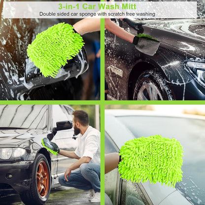 Collapsible Wash Bucket with Microfiber Mitt, 10L (2.6 Gallon) Portable Collapsiblle Buckett with Handle for Car Wash Household Cleaning, Multiuse Collapsibles Water Bucket and Car wash mitt - Grey