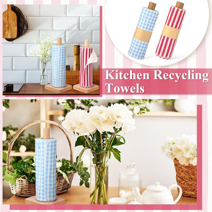 Redbaker 50 Pcs Reusable Paper Towels Paperless Reusable Cotton Cloths Toilet Absorbent Washable Paper Towels with Roll Kitchen Dishcloth for Kitchen Paperless Dishcloths(Stripe)
