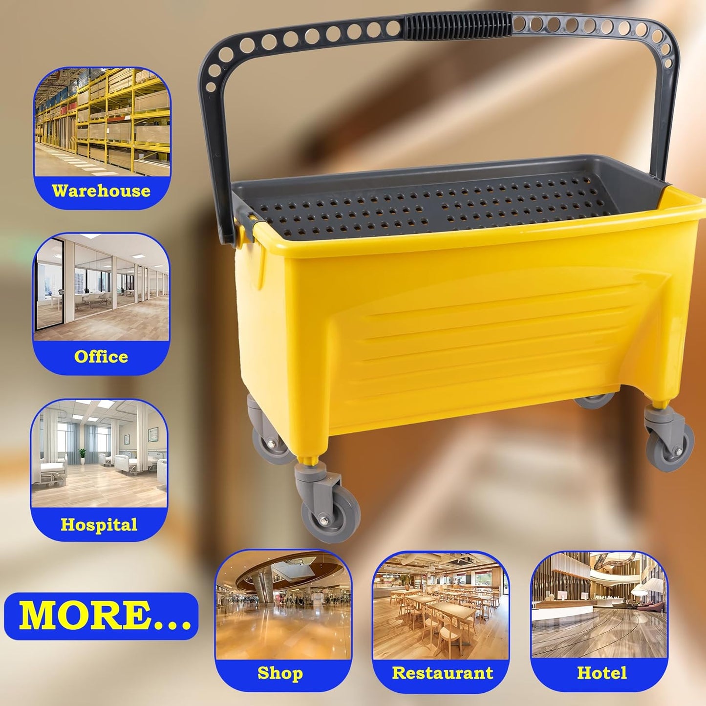 Matthew Cleaning Microfiber Finish Bucket with Sieve,Press Wring Mop Bucket for Microfiber Flat Mops, Mop Bucket with Non-Marking Casters Wheels Gary