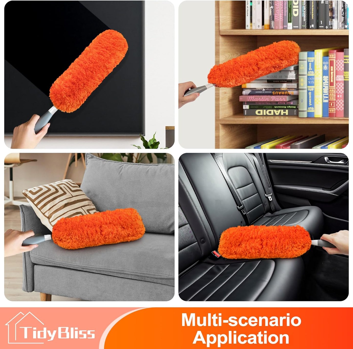 Microfiber Duster for Cleaning, Washable & Reusable Handheld Dust Cleaner Tool, Lint-Free Dusting Wand for Home, Office, Car, Furniture, Blinds, Keyboard, Cobweb Removal (Orange)
