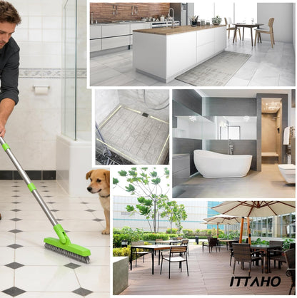 2 Pack Grout Brush with Long Handle, 56.5'' Swivel Grout Cleaning Brush,V-Shape Grout Scrub Brush, Extendable Handle Grout Cleaner Brush for Tile Floors，Bathroom,Baseboard,Shower,Corner
